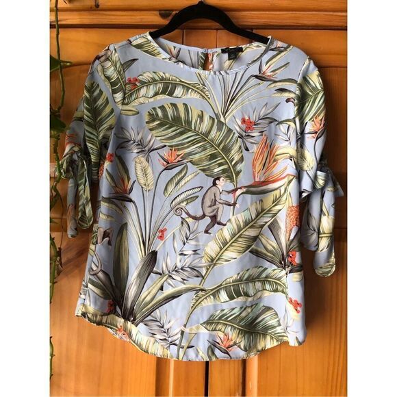 Ann Taylor Tropical Monkey Blue blouse size XS/P - Picture 1 of 11